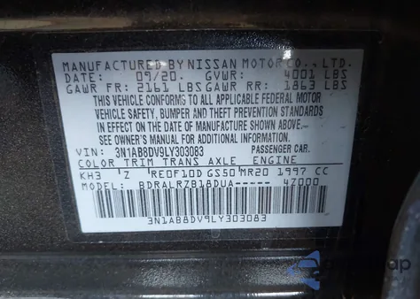 2020 Nissan Sentra Sr Xtronic Cvt из США, поврежденный, VIN 3N1AB8DV9LY303083